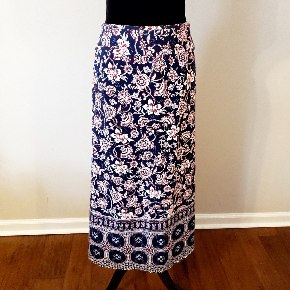 Floral Blue, Red and White Women's Skirt by Talbots
